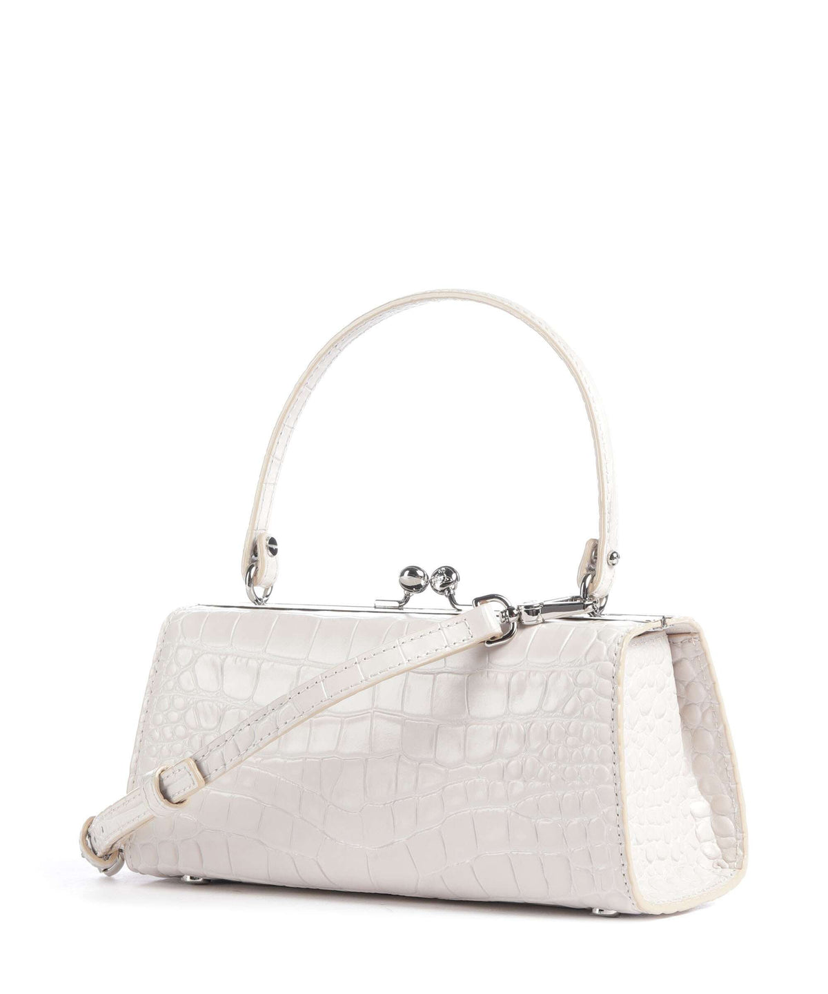 Vivienne Westwood Doll Frame Embossed Croc XL Handbag pearl white