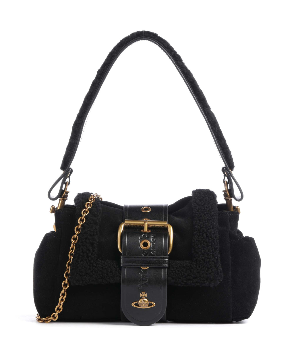 Vivienne Westwood Hazel Treasure Shearling Suede Shoulder bag black