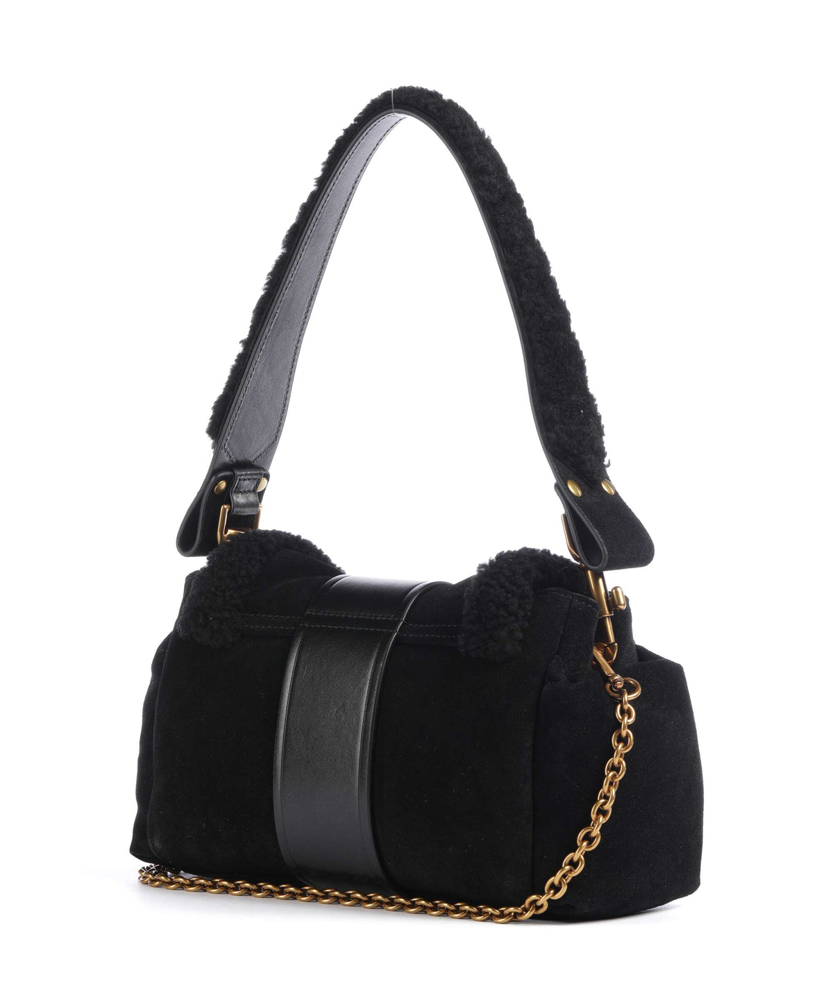 Vivienne Westwood Hazel Treasure Shearling Suede Shoulder bag black