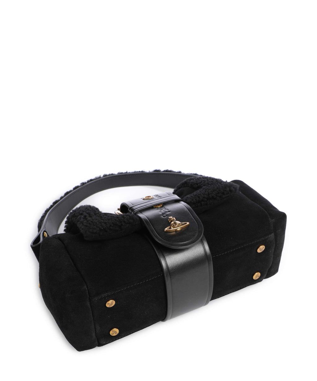 Vivienne Westwood Hazel Treasure Shearling Suede Shoulder bag black