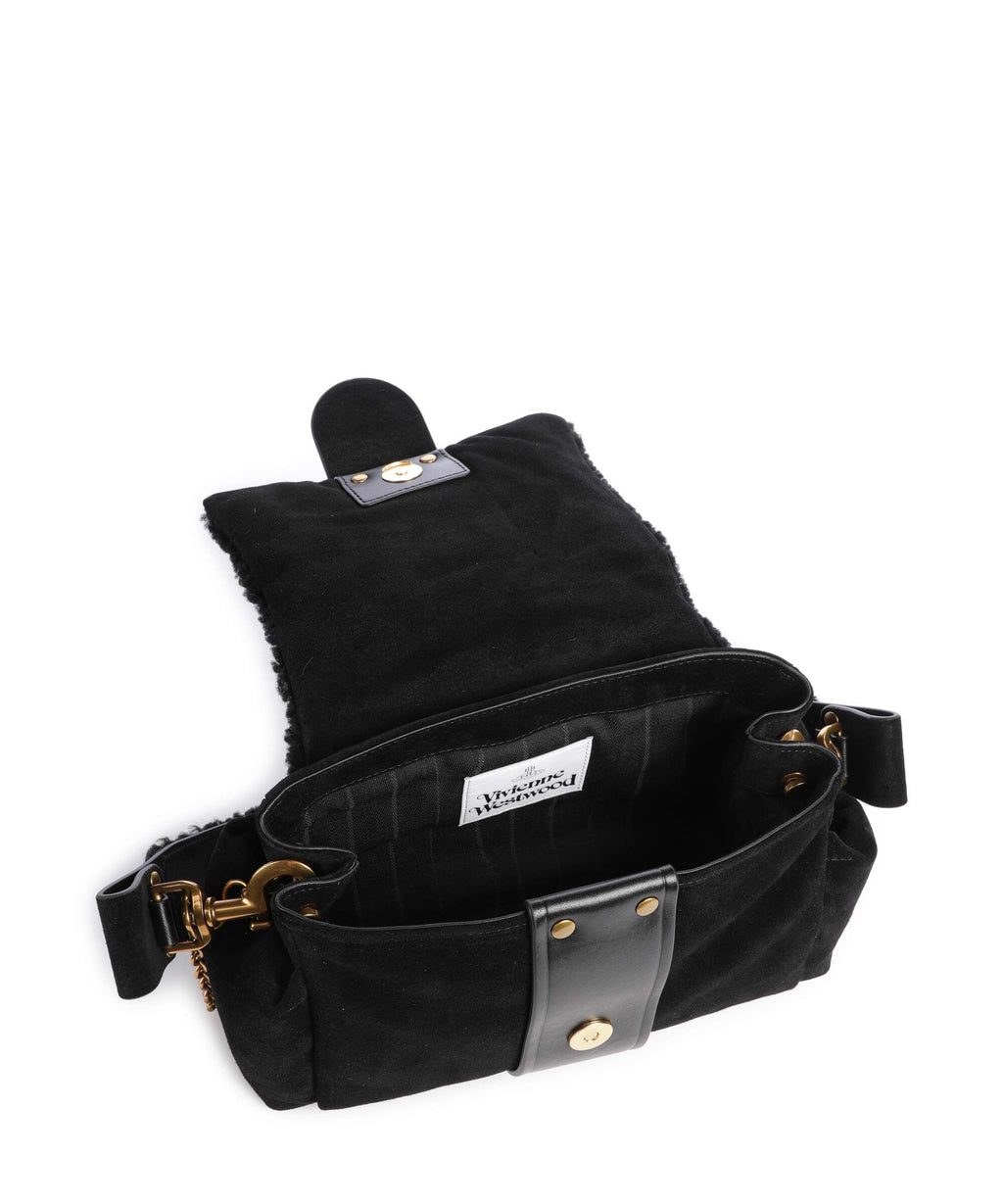 Vivienne Westwood Hazel Treasure Shearling Suede Shoulder bag black