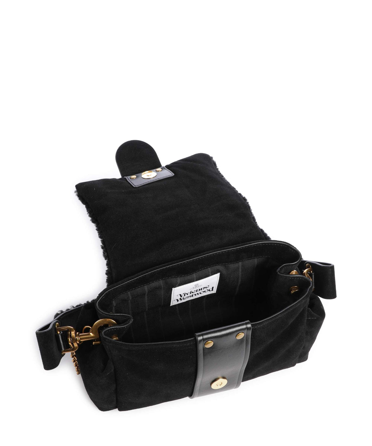 Vivienne Westwood Hazel Treasure Shearling Suede Shoulder bag black