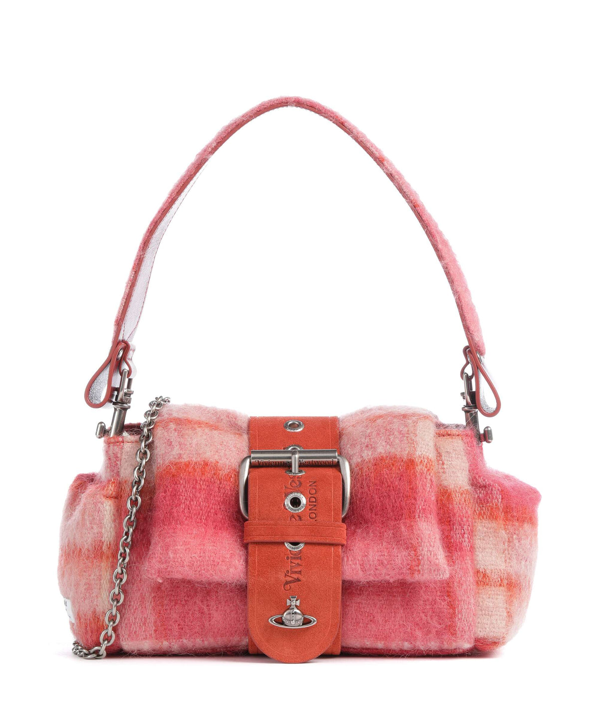 Vivienne Westwood Hazel Treasure Tartan Mohair Shoulder bag fraser pink