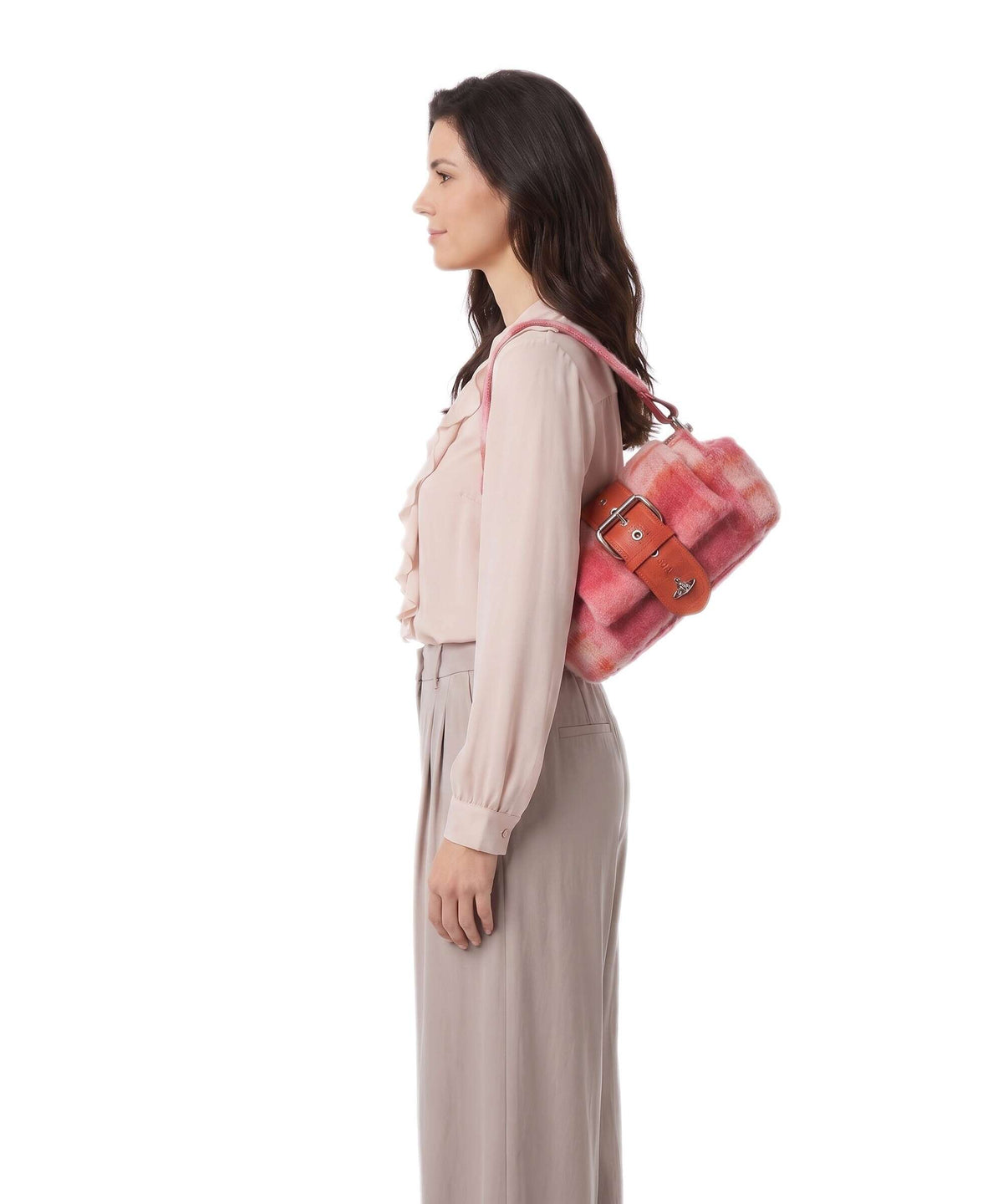 Vivienne Westwood Hazel Treasure Tartan Mohair Shoulder bag fraser pink