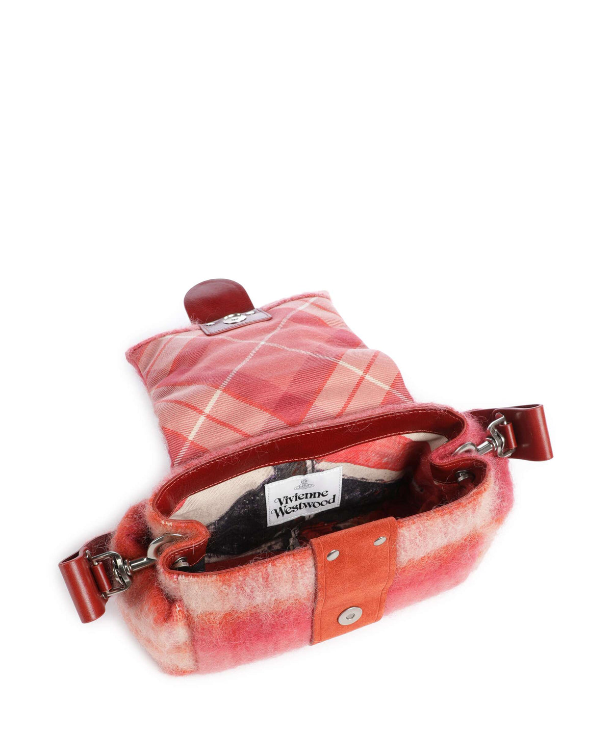 Vivienne Westwood Hazel Treasure Tartan Mohair Shoulder bag fraser pink