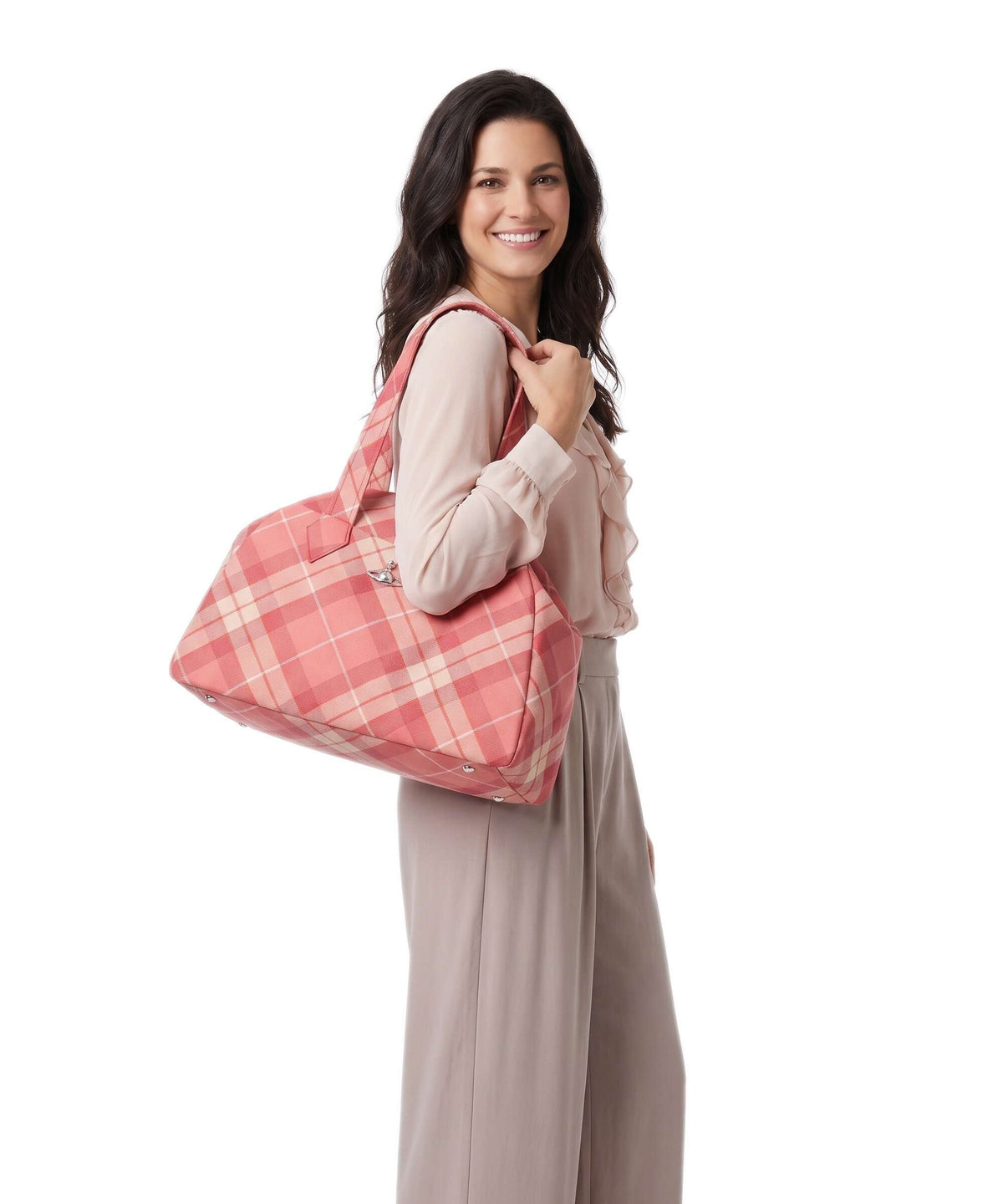 Vivienne Westwood Archive Wool Tartan Large Tote bag fraser pink
