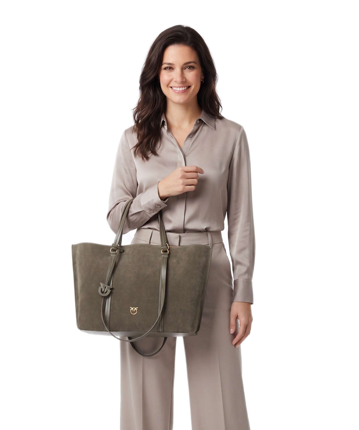 Pinko Carrie Big Tote bag verde/oliva scuro/antique gold