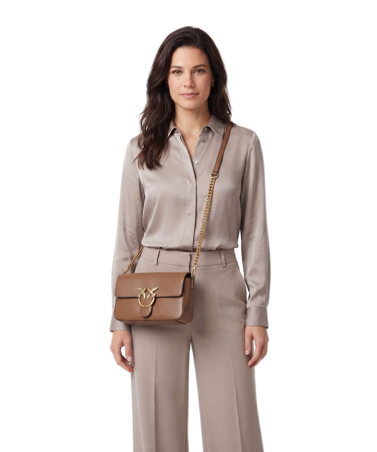 Pinko Love One Classic Slouchy Crossbody bag marrone cognac/antique gold