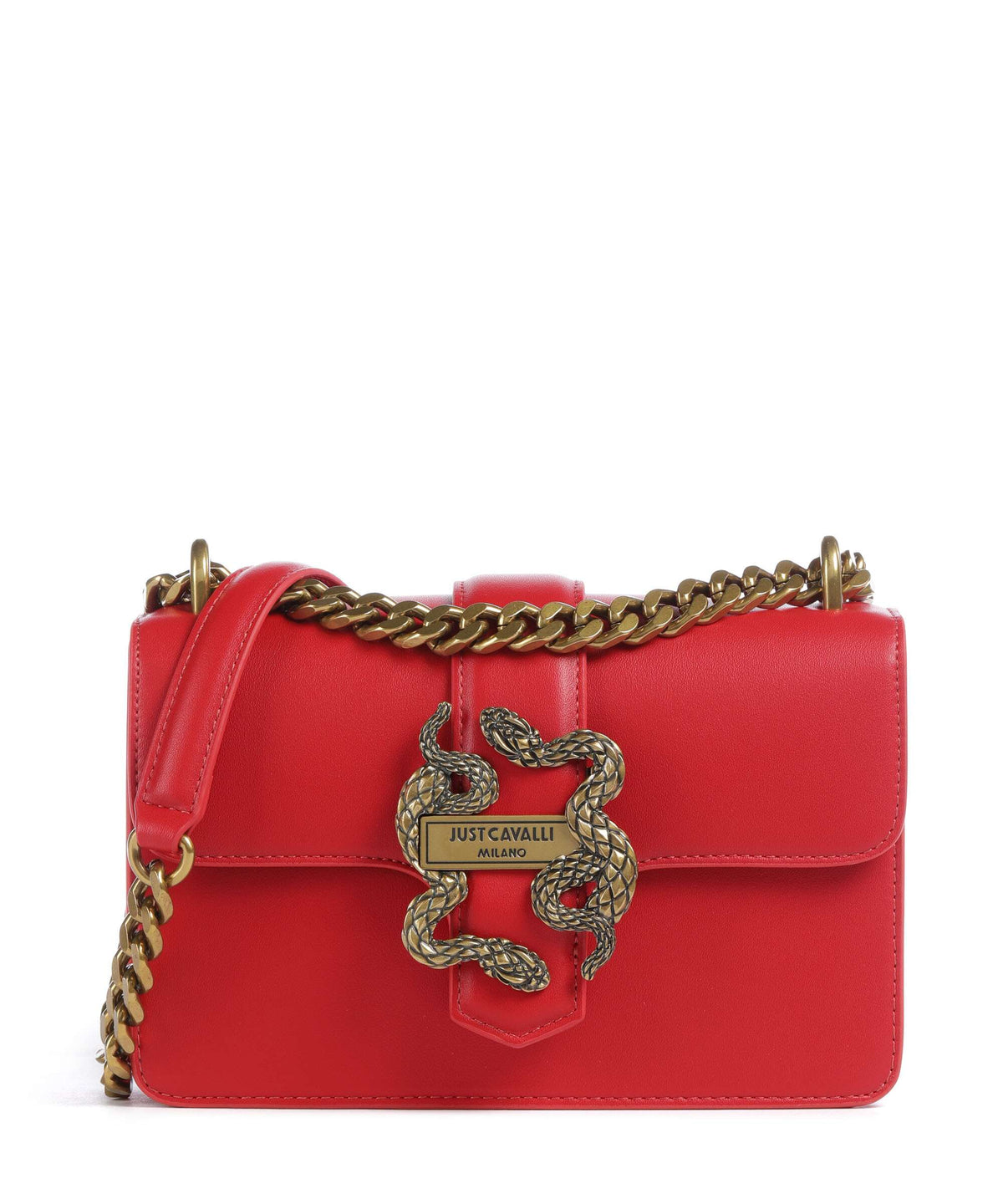 Just Cavalli Iconic Snakes Shoulder bag tango red