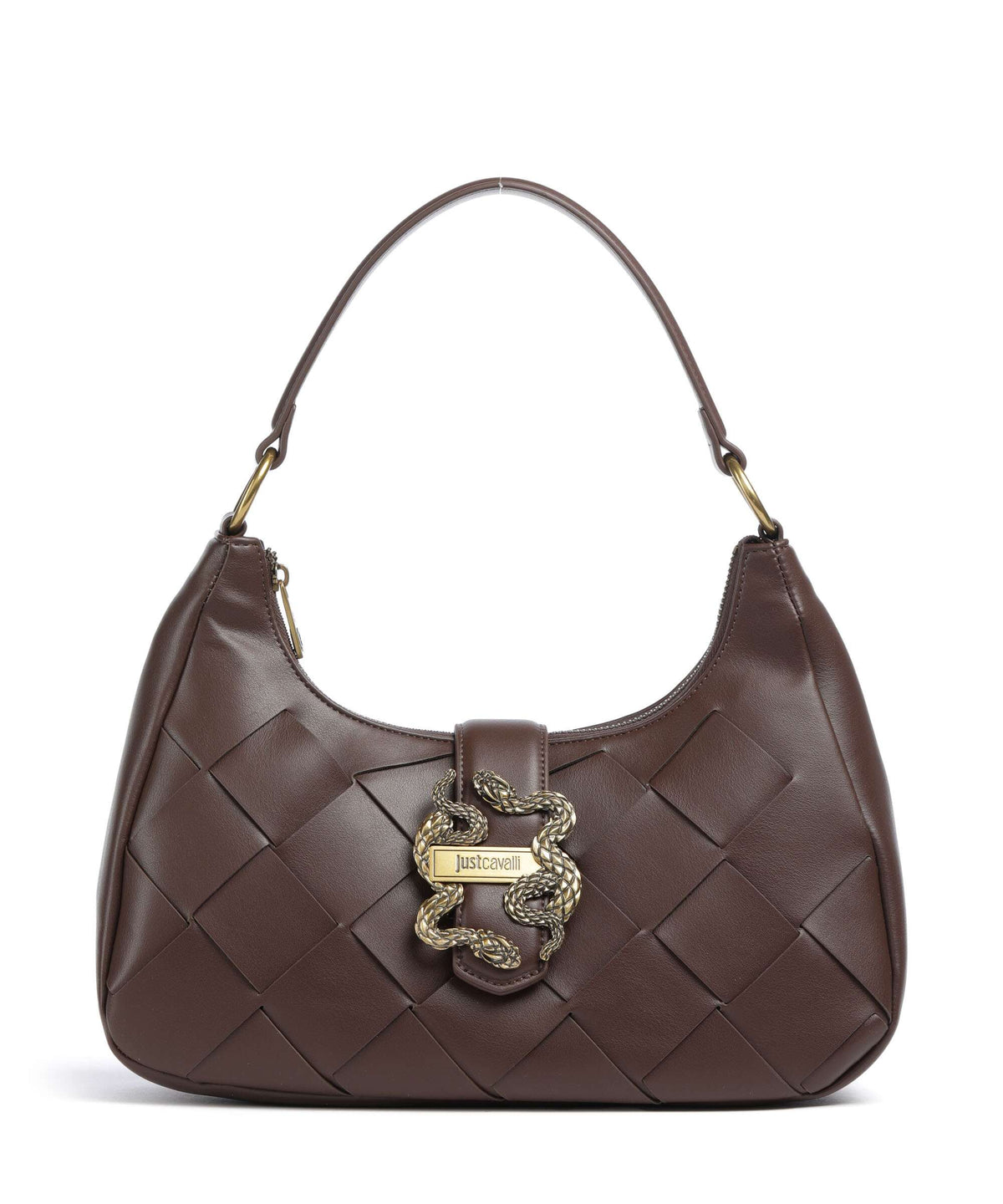 Just Cavalli Iconic Snakes Braided Shoulder bag black coffee