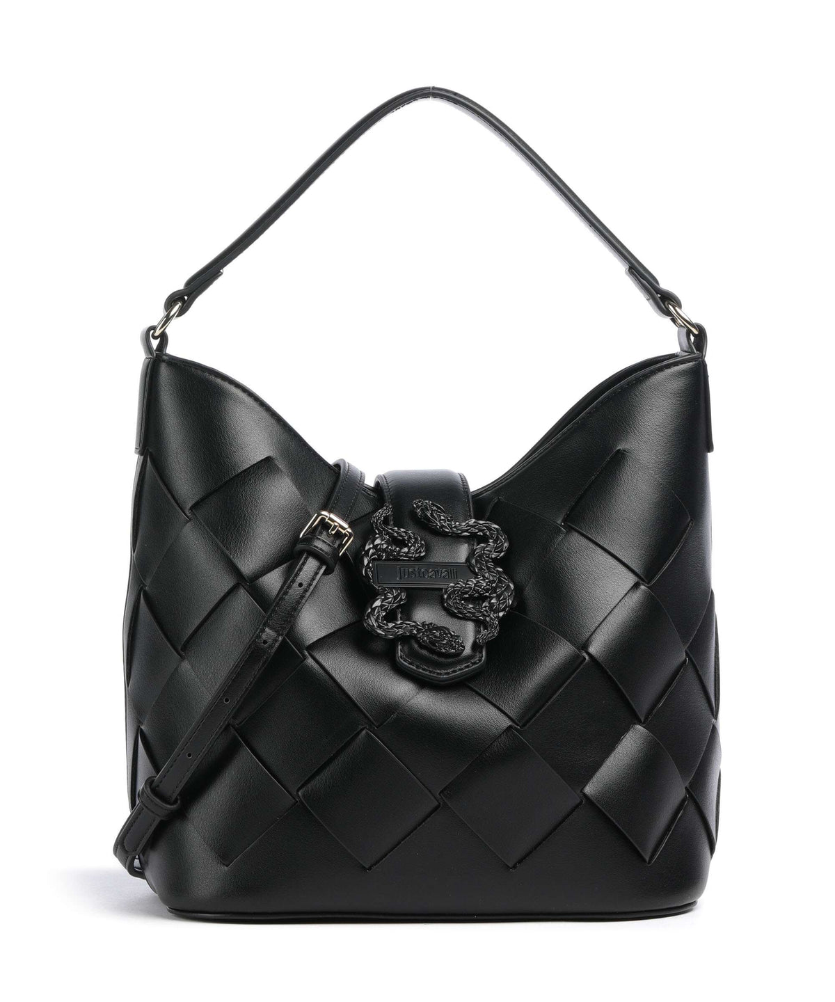 Just Cavalli Iconic Snakes Braided Hobo bag black