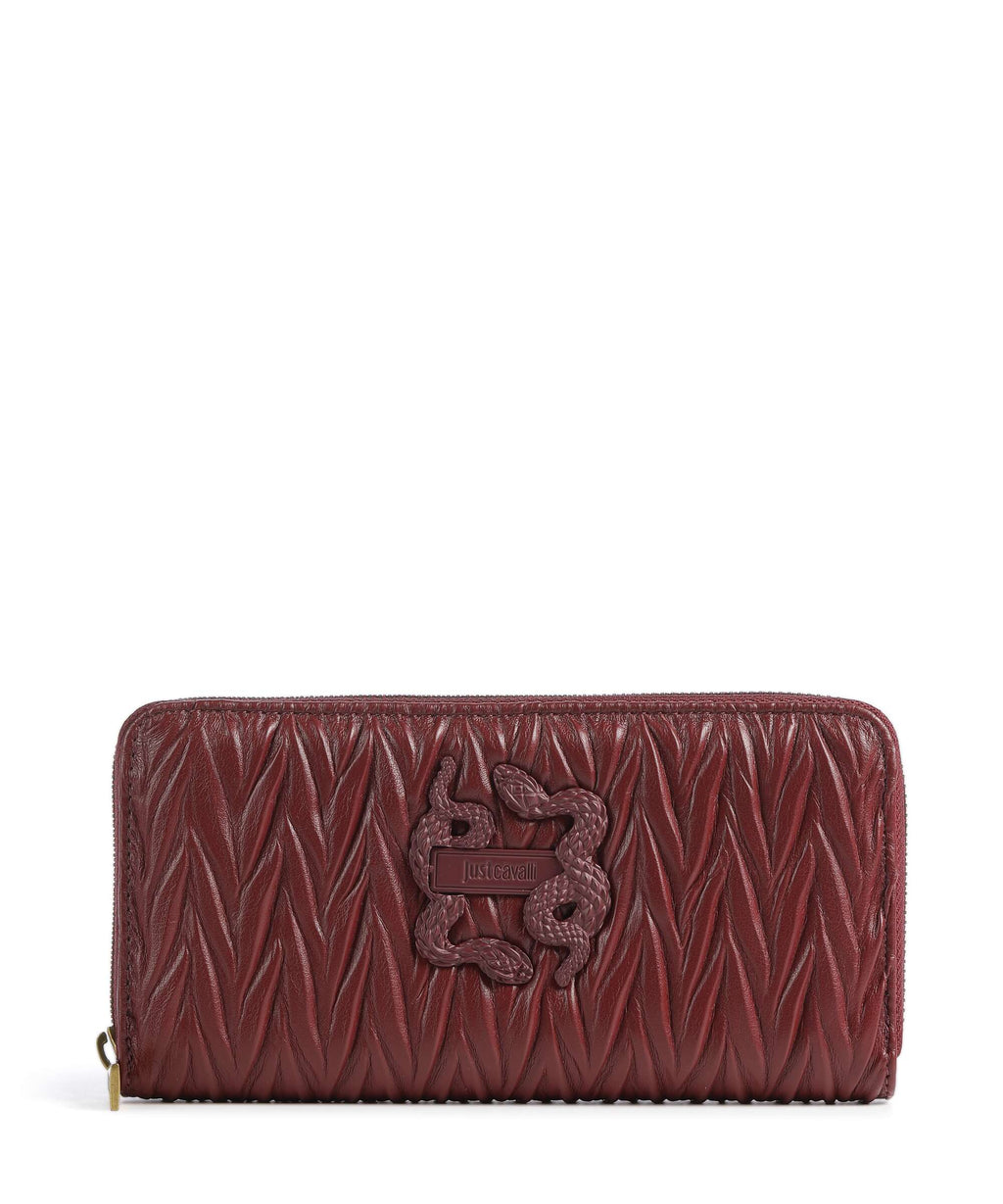 Just Cavalli Iconic Snakes Plisse Soft Wallet cordovan