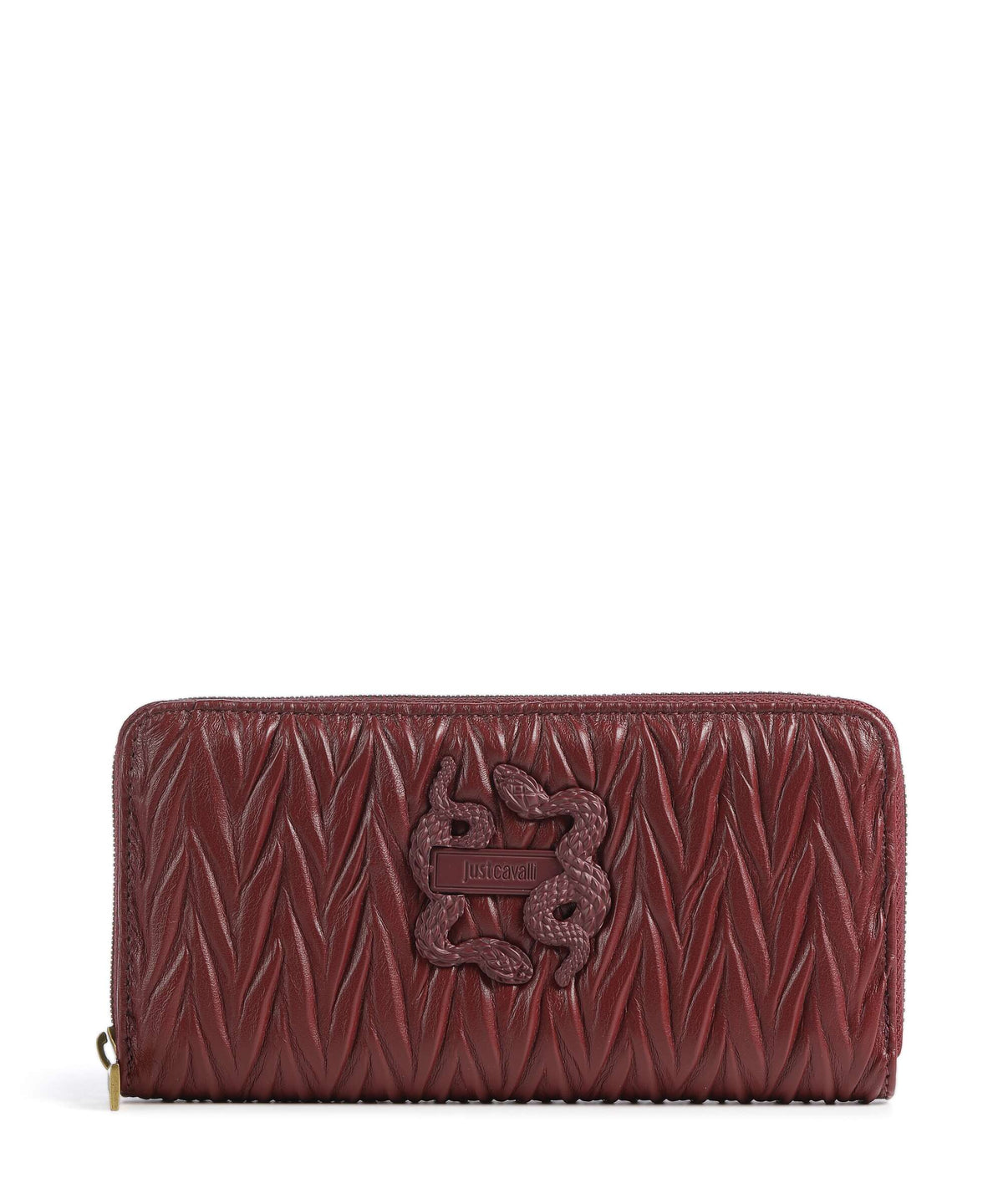 Just Cavalli Iconic Snakes Plisse Soft Wallet cordovan