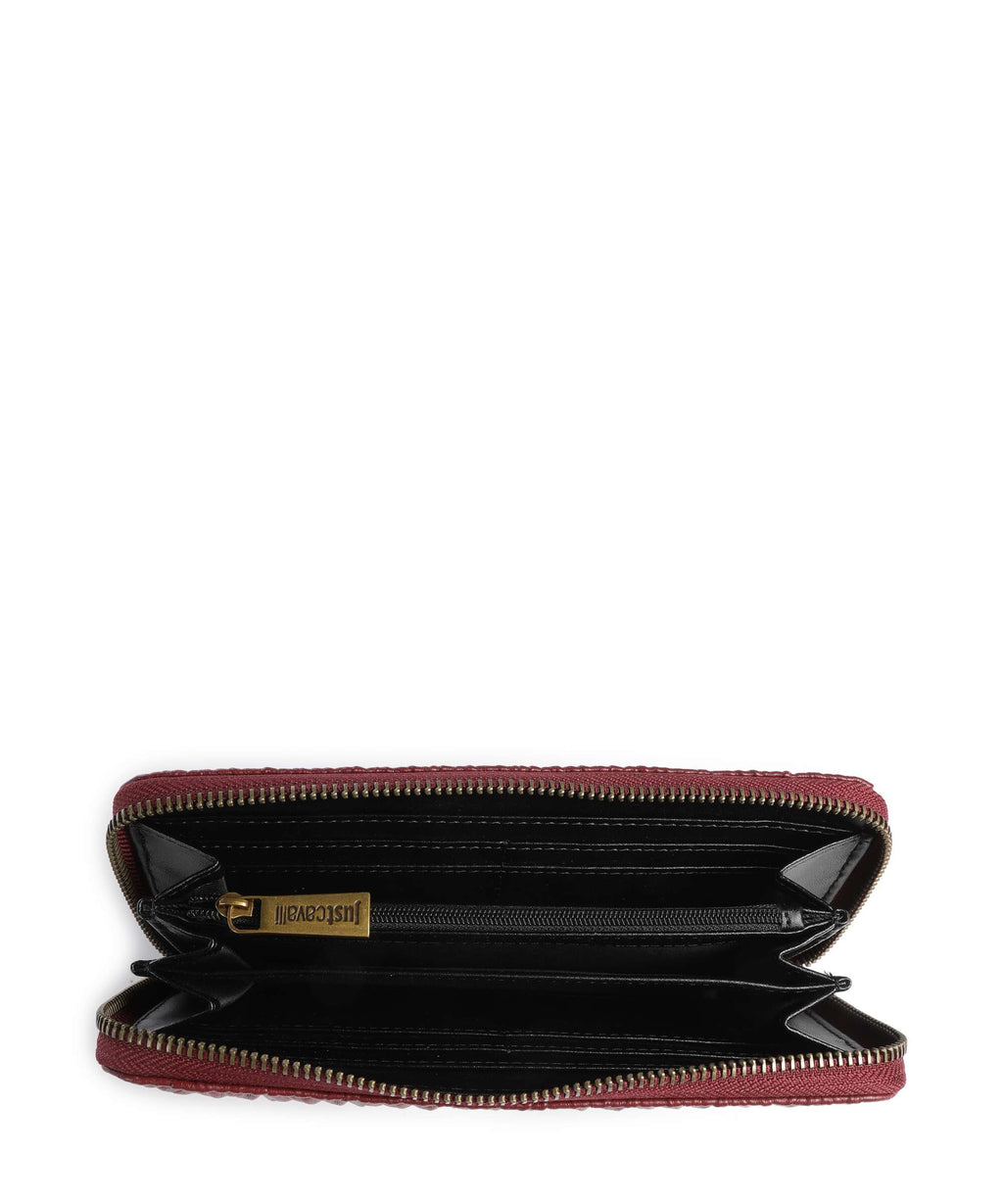Just Cavalli Iconic Snakes Plisse Soft Wallet cordovan