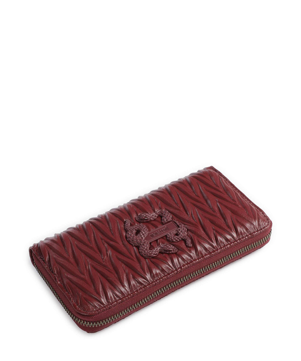 Just Cavalli Iconic Snakes Plisse Soft Wallet cordovan