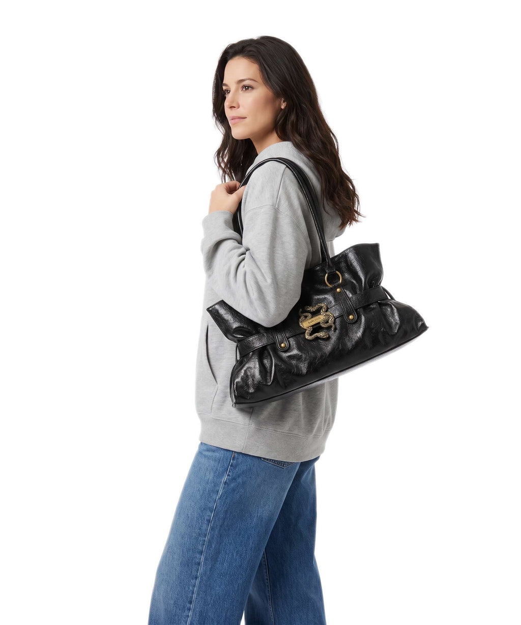 Just Cavalli Iconic Snakes Bow Tote bag black