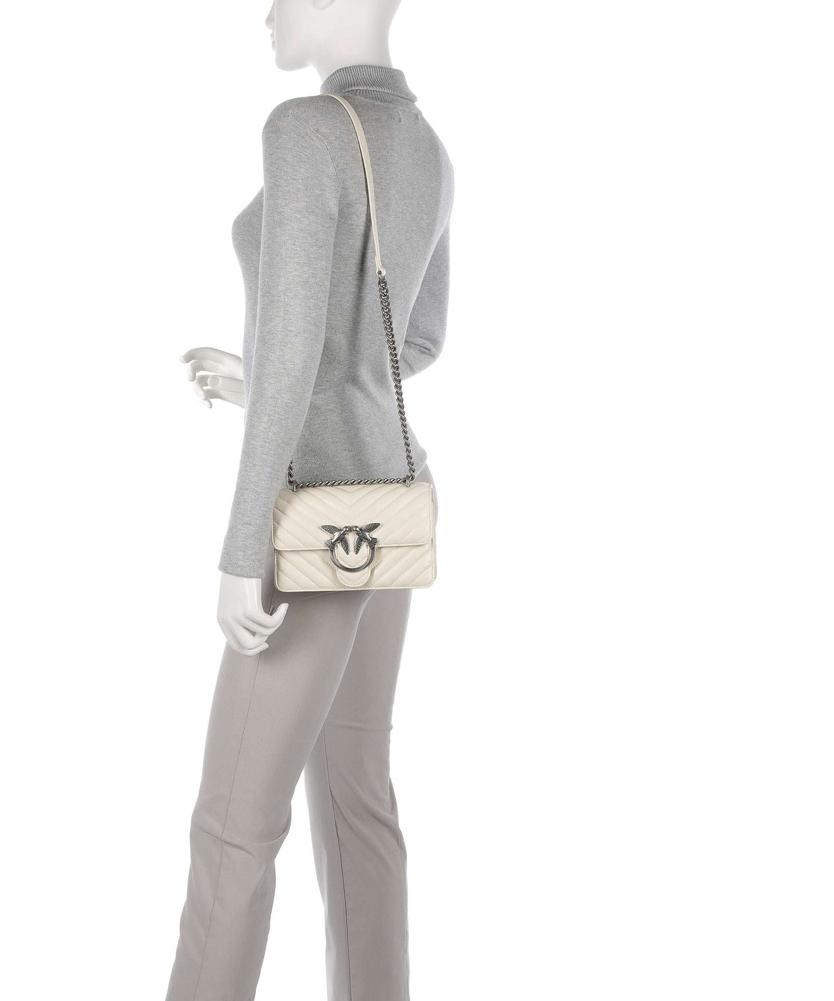 Pinko Love One Mini Shoulder bag bianco seta/old silver