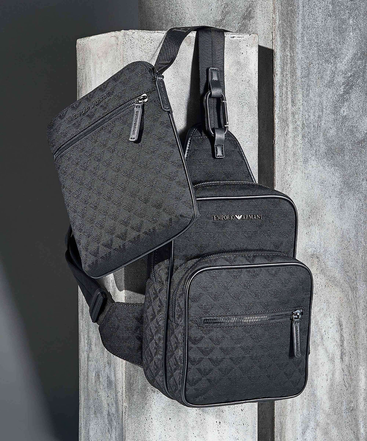 Emporio Armani Omnia Jacquard Crossbody bag black