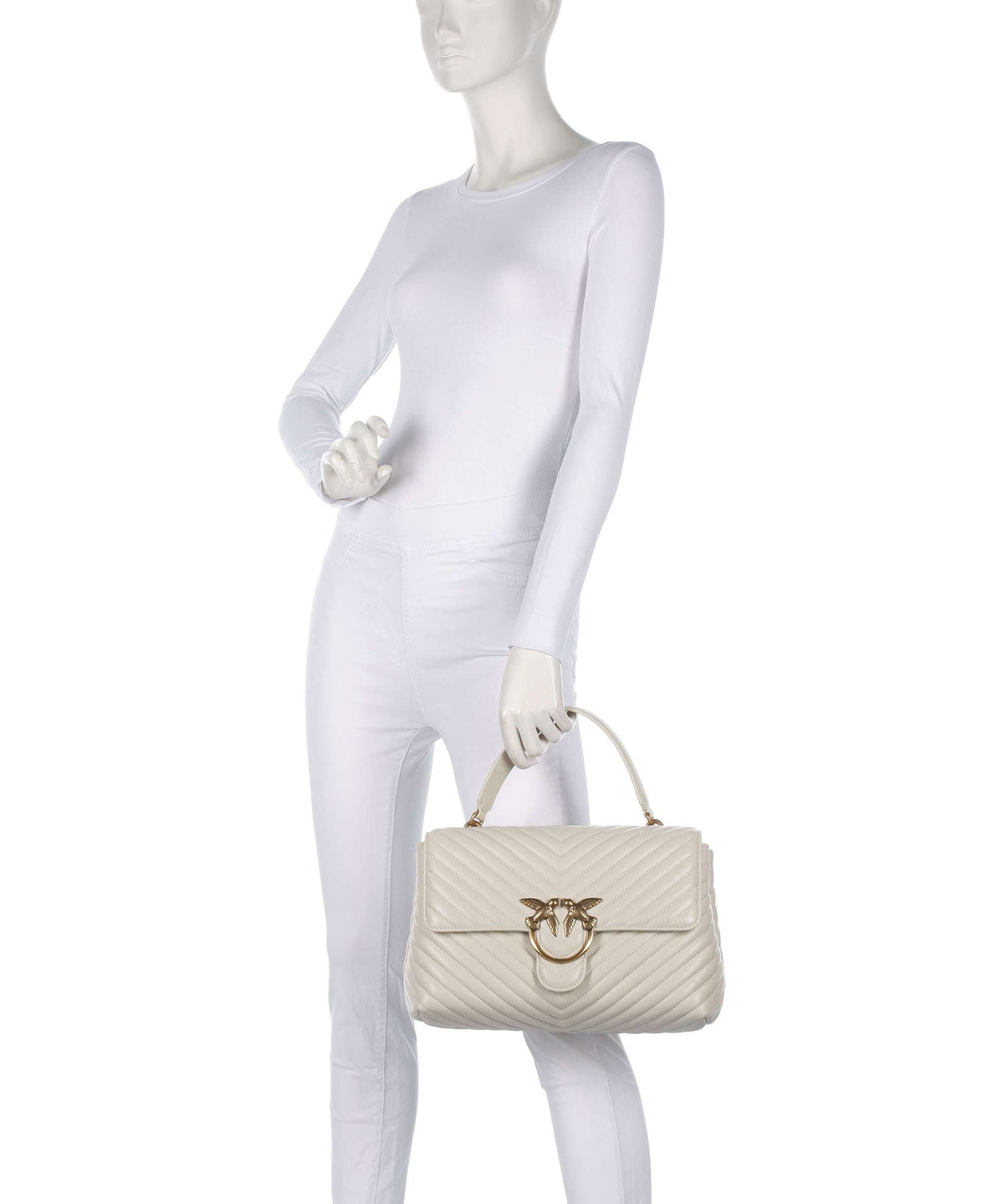 Pinko Love Lady Puff Big Handbag bianco seta/antique gold