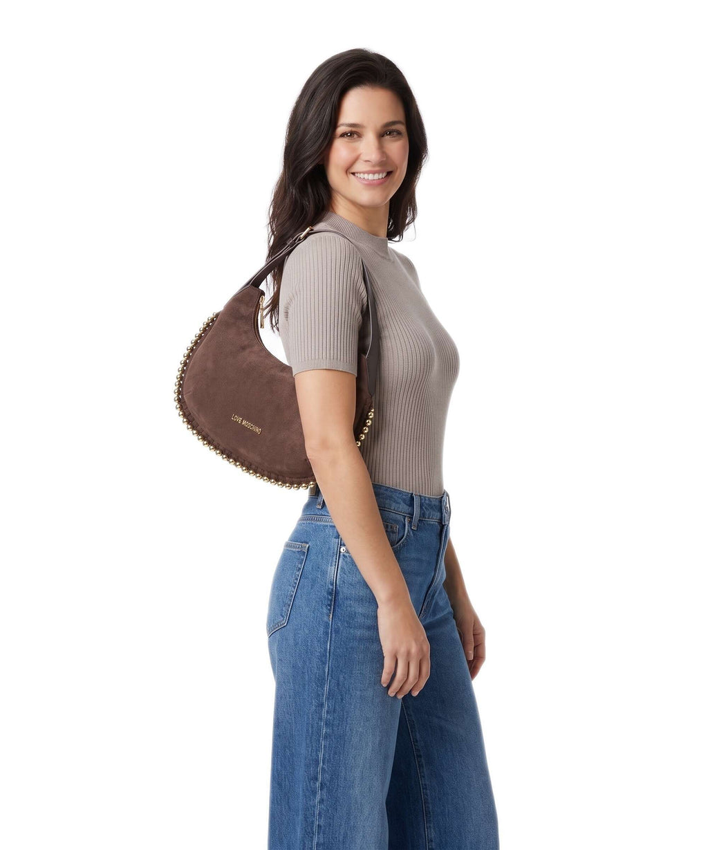 Love Moschino Gold Bead Hobo bag cioccolato