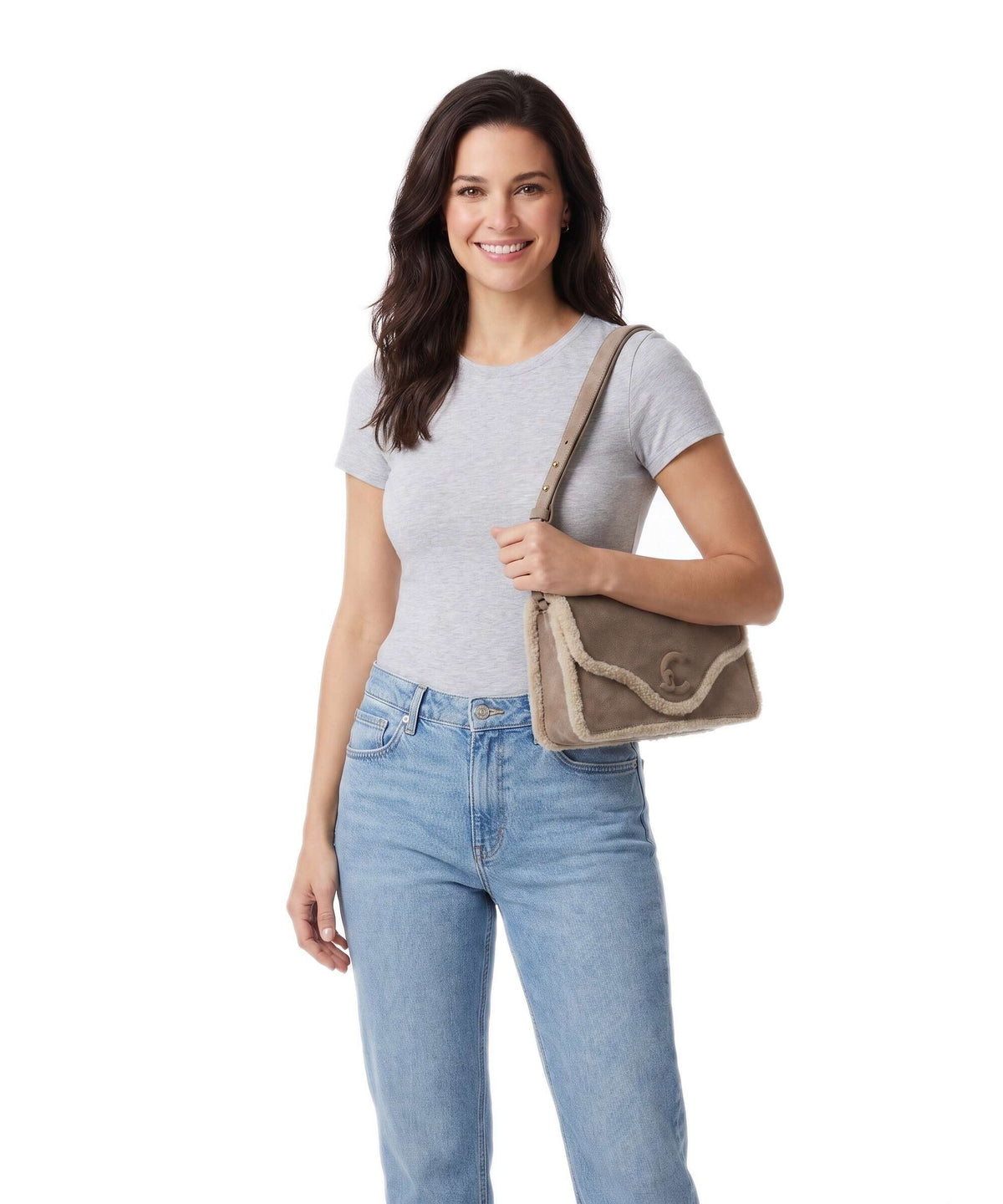 Coccinelle C-Me Softy Suede Shoulder bag warm taupe