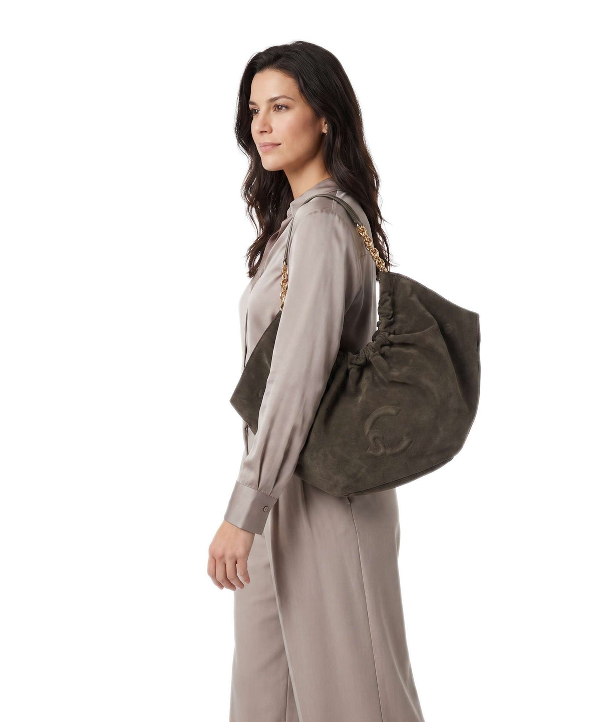 Coccinelle Smash Suede Hobo bag fango