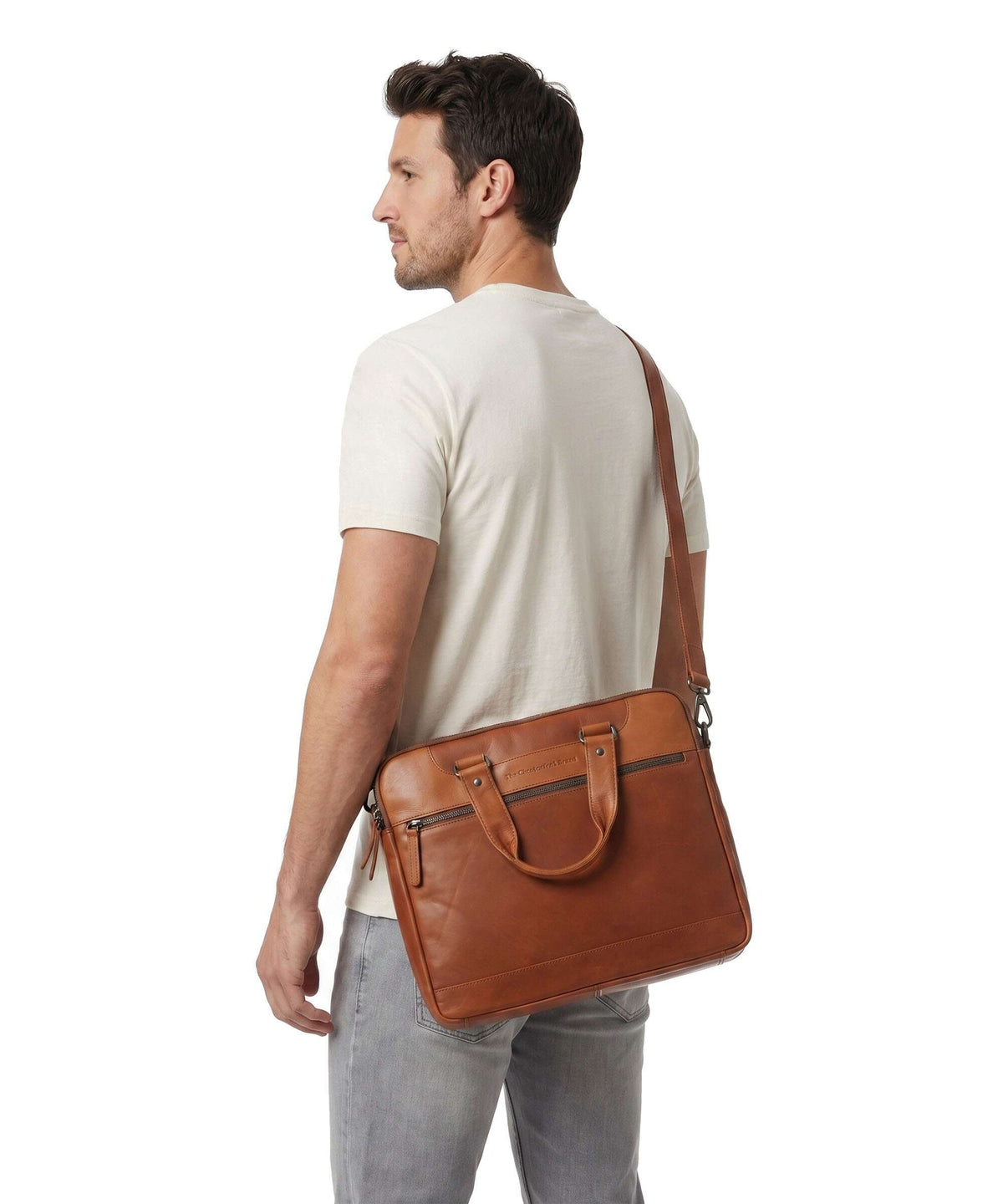 The Chesterfield Brand Wax Pull Up Cow Montara Laptop bag cognac